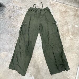 GAP Linen Olive Wide-Leg Cargo Pants